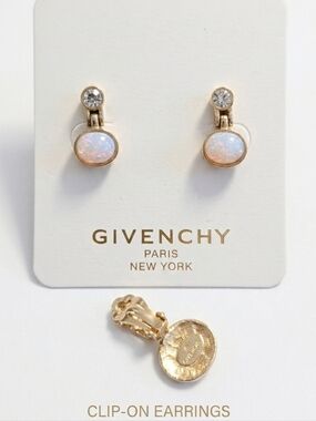 RARE 1980s Givenchy Faux Opal and Crystal Clip on Earrings